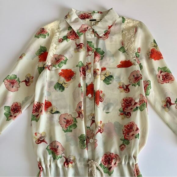 Miss Me Y2K Cream Floral Lightweight Boho Summer Tunic Blouse Top Small - Picture 2 of 11